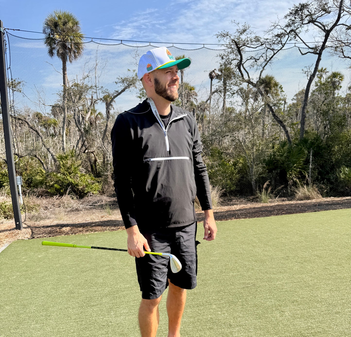 Dumpster Fire Golf Hat | Snapback Cap | Built-in Magnetic Ball Marker Holder + Marker Included | Adjustable | Trash Waste White, Teal