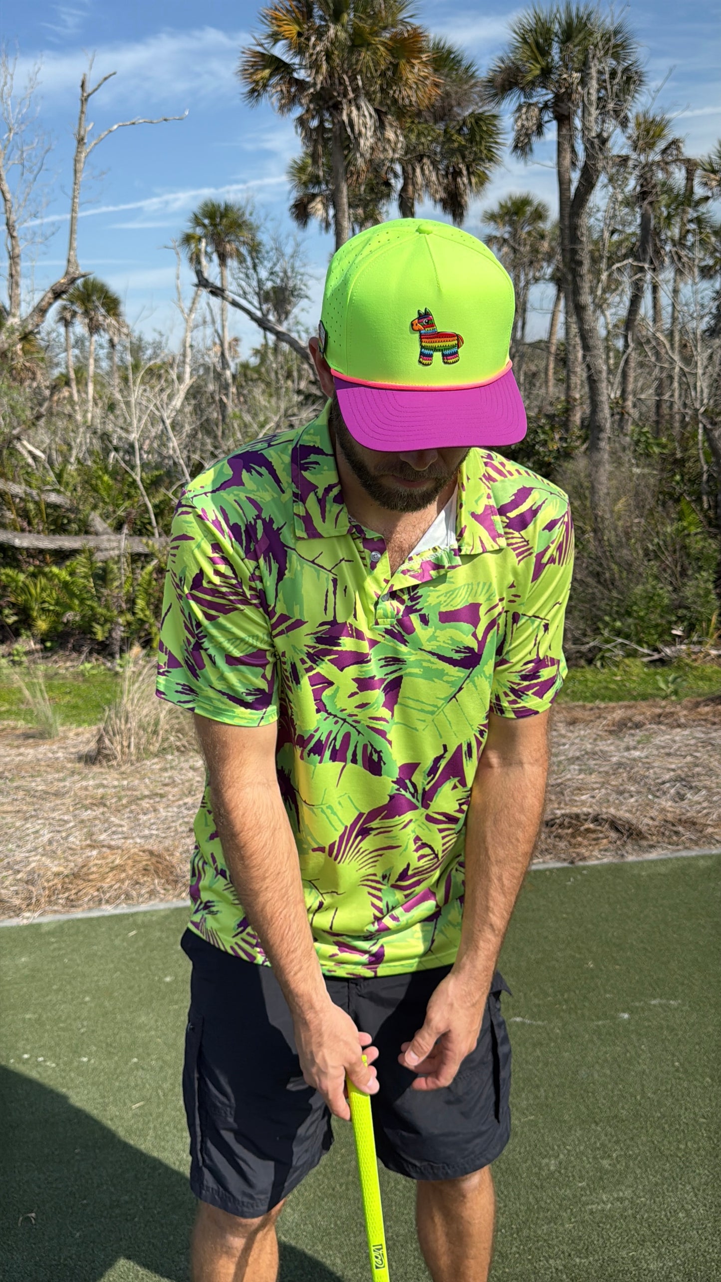 I'd Hit That Piñata Golf Hat | Snapback Cap | Built-in Magnetic Ball Marker Holder + Marker Included | Adjustable | Llama Multicolor