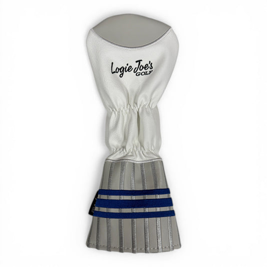 The Sock Fairway Headcover features premium faux leather in white and silver with 