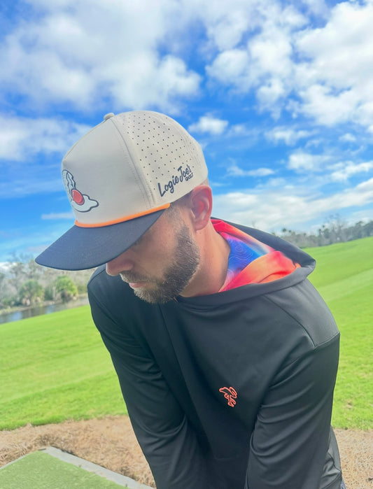 Breakfast Ball Golf Hat | Snapback Cap | Built-in Magnetic Ball Marker Holder + Marker Included | Breakfast Ball | Adjustable | Mulligan Tan