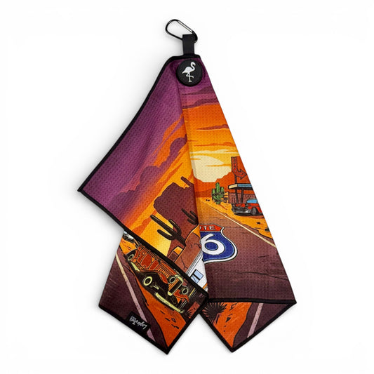 The Route 66 Golf Towel is a 24x16