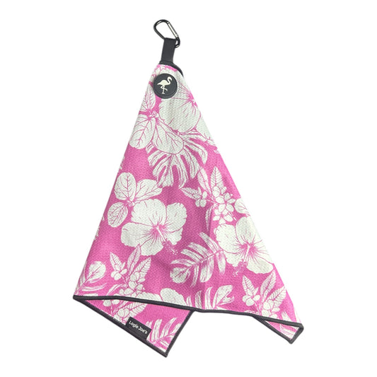 Pink Floral Hawaiian Magnetic Microfiber Golf Bag Towel Double Sided Flower