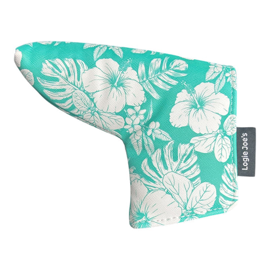 Teal Floral Hawaiian Blade Putter Headcover Magnetic Universal Flower