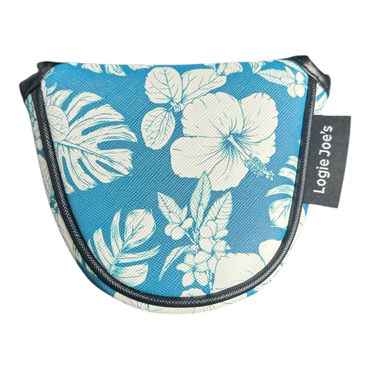 Aqua Blue Floral Hawaiian Mallet Putter Headcover Magnetic Universal Flower