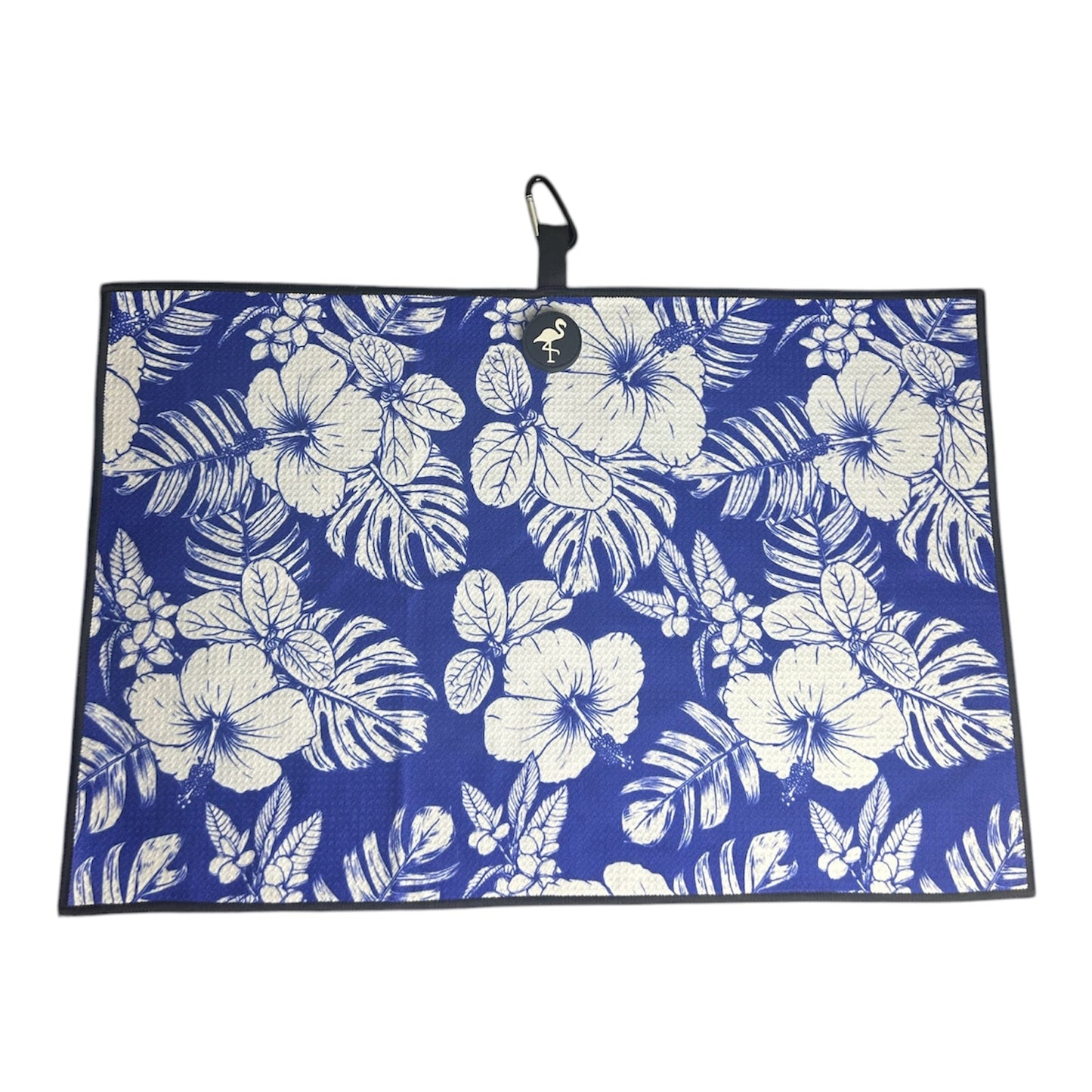 Royal Blue Floral Hawaiian Magnetic Microfiber Golf Bag Towel Double Sided Flower