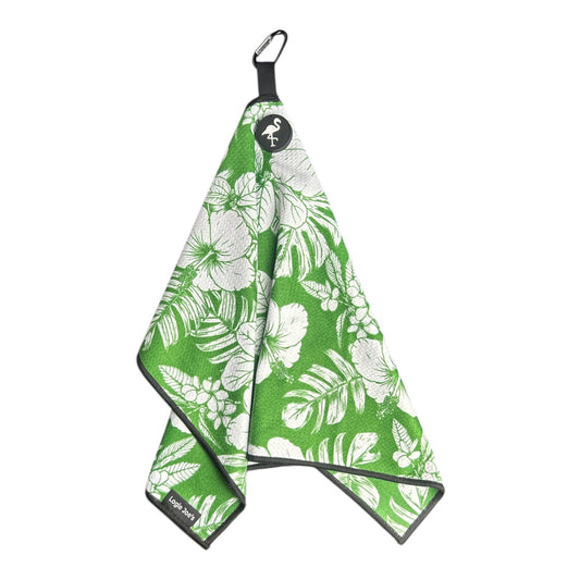 Green Floral Hawaiian Magnetic Microfiber Golf Bag Towel Double Sided Flower