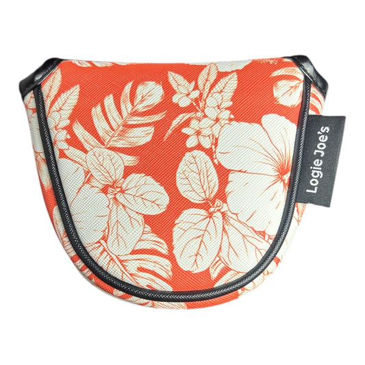 Orange Floral Hawaiian Mallet Putter Headcover Magnetic Universal Flower