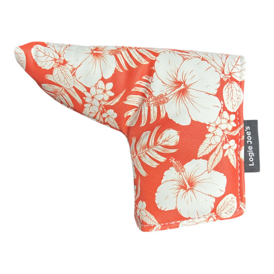 Orange Floral Hawaiian Blade Putter Headcover Magnetic Universal Flower