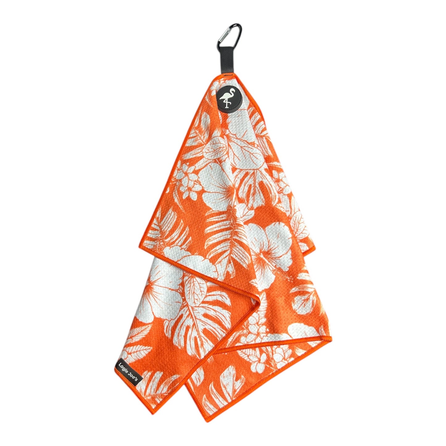 Orange Floral Hawaiian Magnetic Microfiber Golf Bag Towel Double Sided Flower