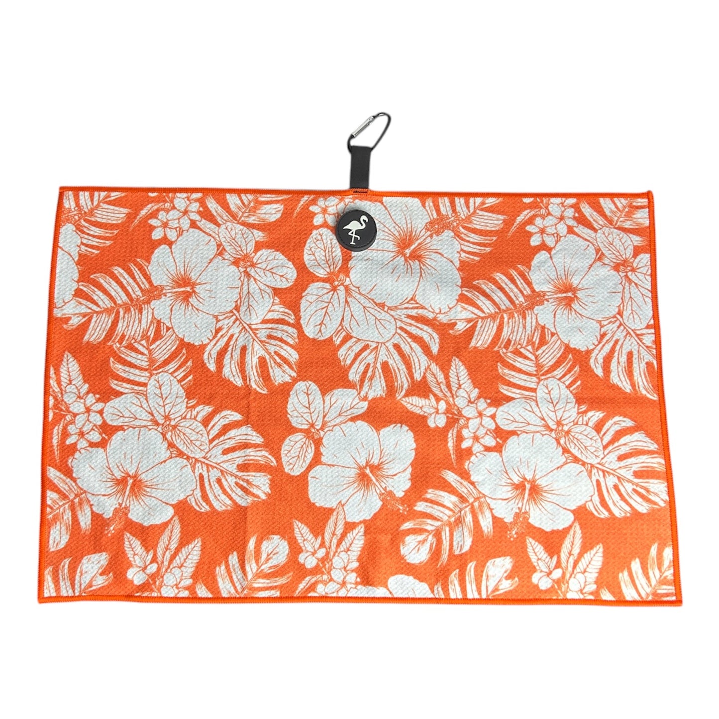 Orange Floral Hawaiian Magnetic Microfiber Golf Bag Towel Double Sided Flower