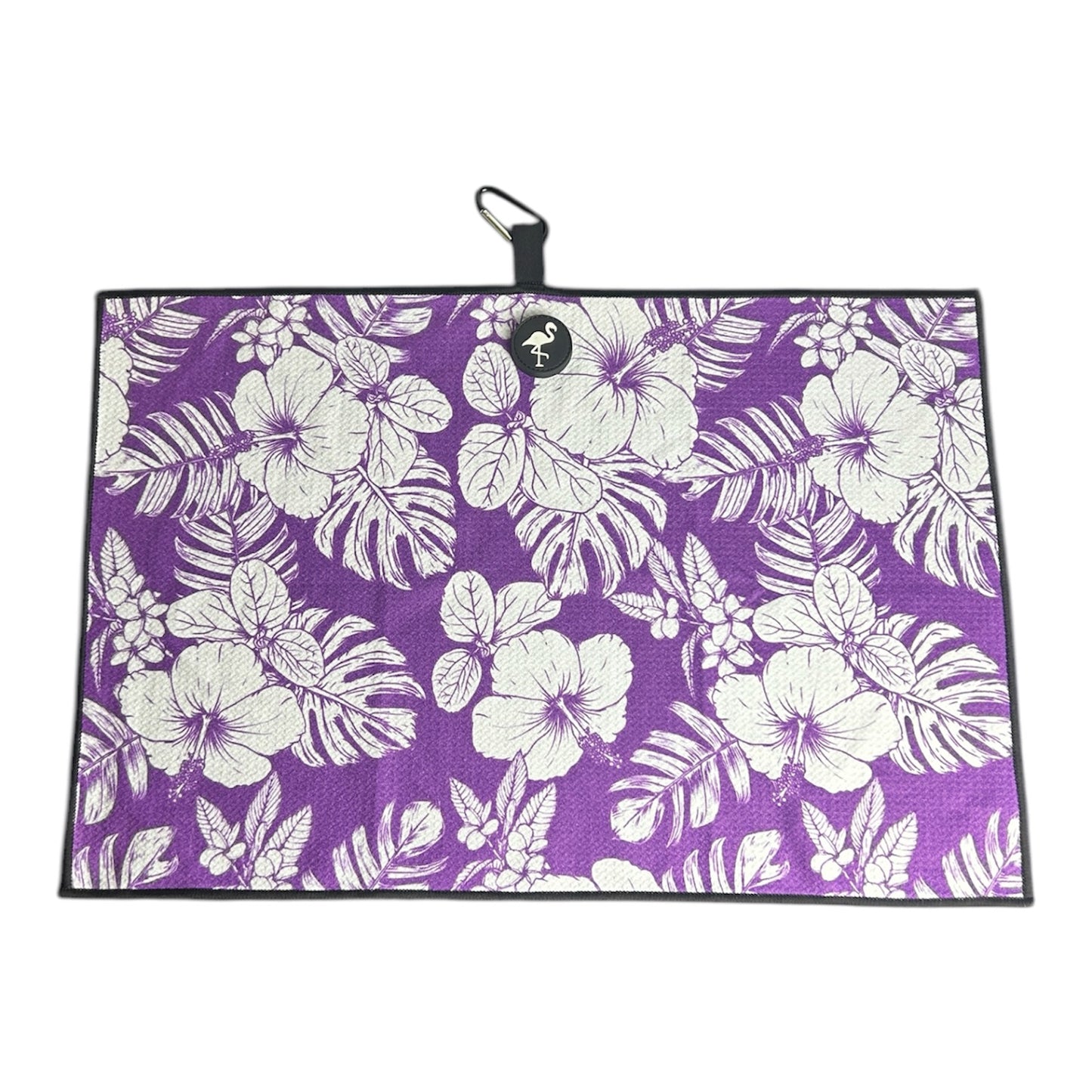 Purple Floral Hawaiian Magnetic Microfiber Golf Bag Towel Double Sided Flower