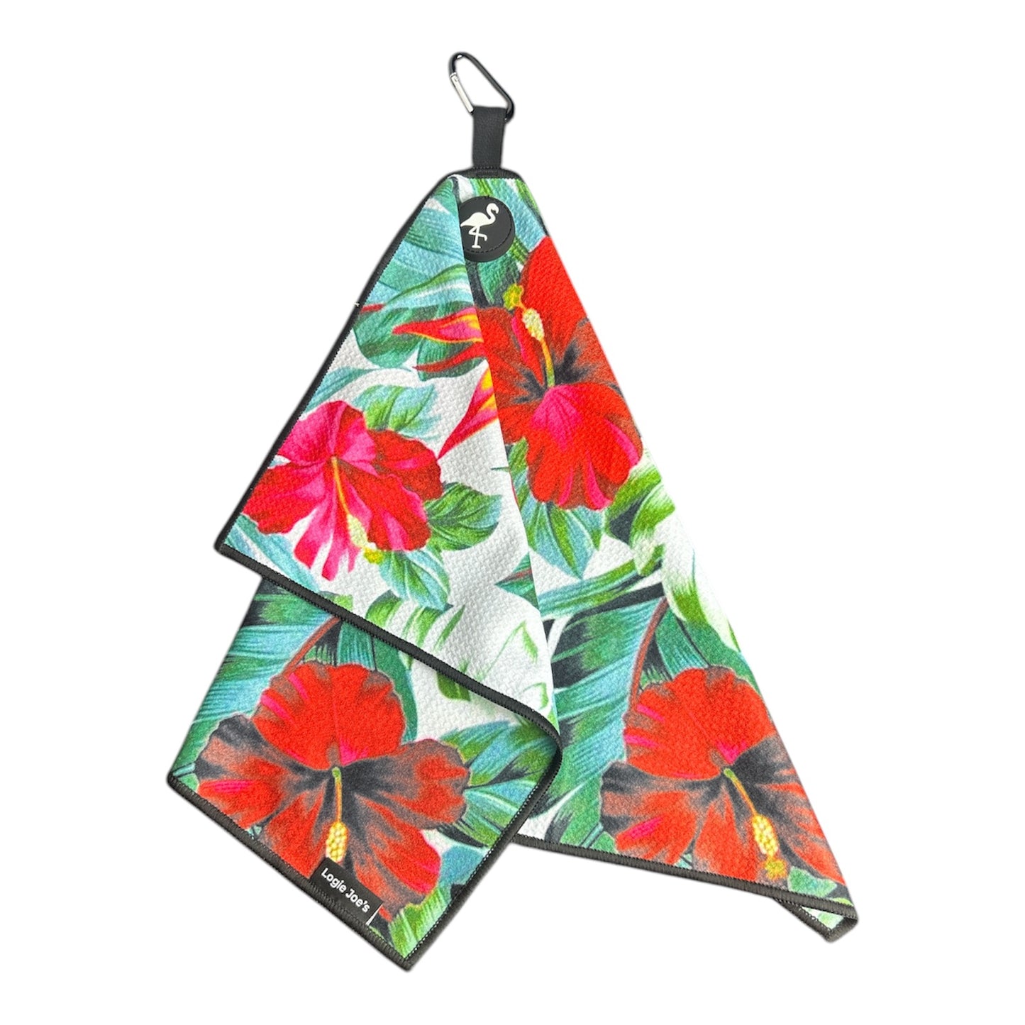 Hibiscus Floral Hawaiian Magnetic Microfiber Golf Bag Towel Double Sided Red Flower