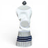 The Sock Fairway Headcover is a premium faux leather fairway wood cover in white with gray and silver accents, blue stripes near the bottom, and a round black-and-gray knob on top, shown against a plain white background.
