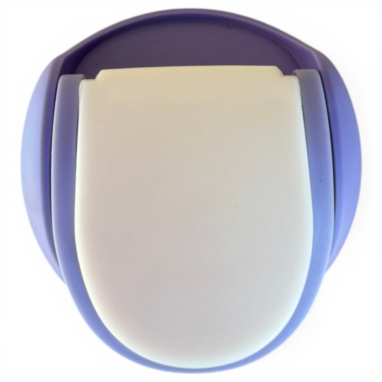 A purple and white handheld lint remover rests beside the 32oz Hydration Bottle – Astronaut Walker, an insulated stainless steel bottle with a flip straw lid and handle, both viewed from above on a white background.