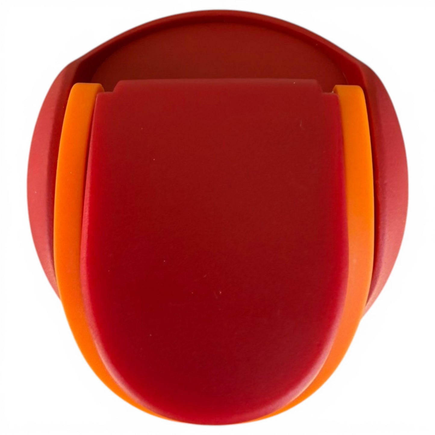 A top-down close-up of the Hydration Bottle – Parrot (32oz insulated stainless steel) featuring its red and orange flip straw lid with handle, set against a white background.