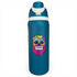 The Hydration Bottle – Tiki Bear is a 32oz insulated stainless steel water bottle with a white flip straw lid and handle, featuring a vibrant Tiki Bear sticker in yellow, blue, red, and pink tribal mask design.