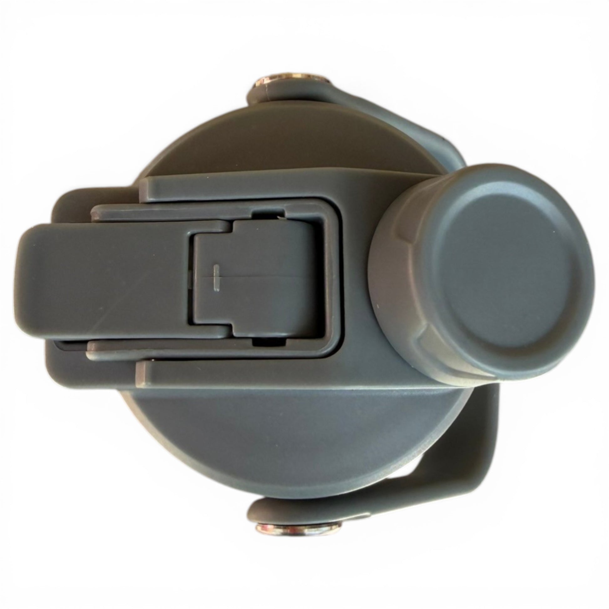 Top view of the Hydration Bottle – Astronaut Walker, a 32oz insulated stainless steel bottle with a gray chug lid and sturdy carry handle, shown against a white background.