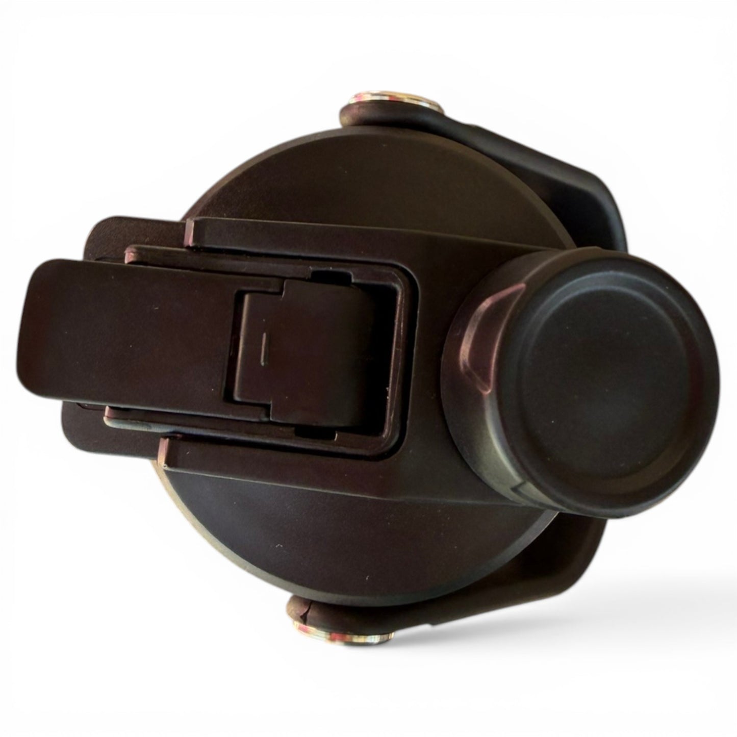 A top-down view of the 32oz insulated stainless steel Alien Caddy Hydration Bottle, featuring a black chug lid with flip-lock, carry handle, and circular spout—perfect for on-the-go hydration—isolated on a white background.