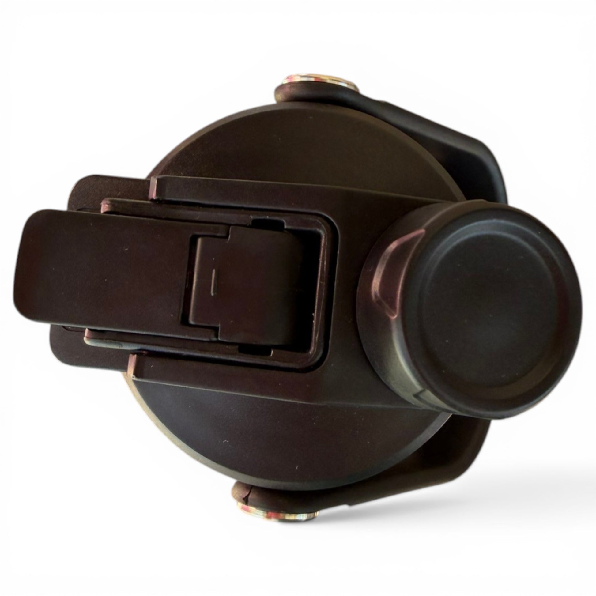 A top-down view of the 32oz insulated stainless steel Alien Caddy Hydration Bottle, featuring a black chug lid with flip-lock, carry handle, and circular spout—perfect for on-the-go hydration—isolated on a white background.