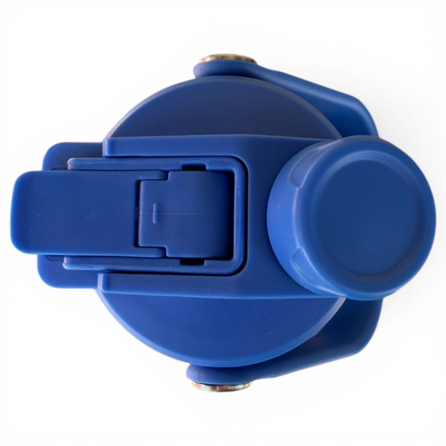 Top view of the Hydration Bottle – Water Ball (32oz Insulated Stainless Steel) featuring a blue chug lid with flip-top and carry handle, photographed on a white background, perfect for convenient on-the-go hydration.