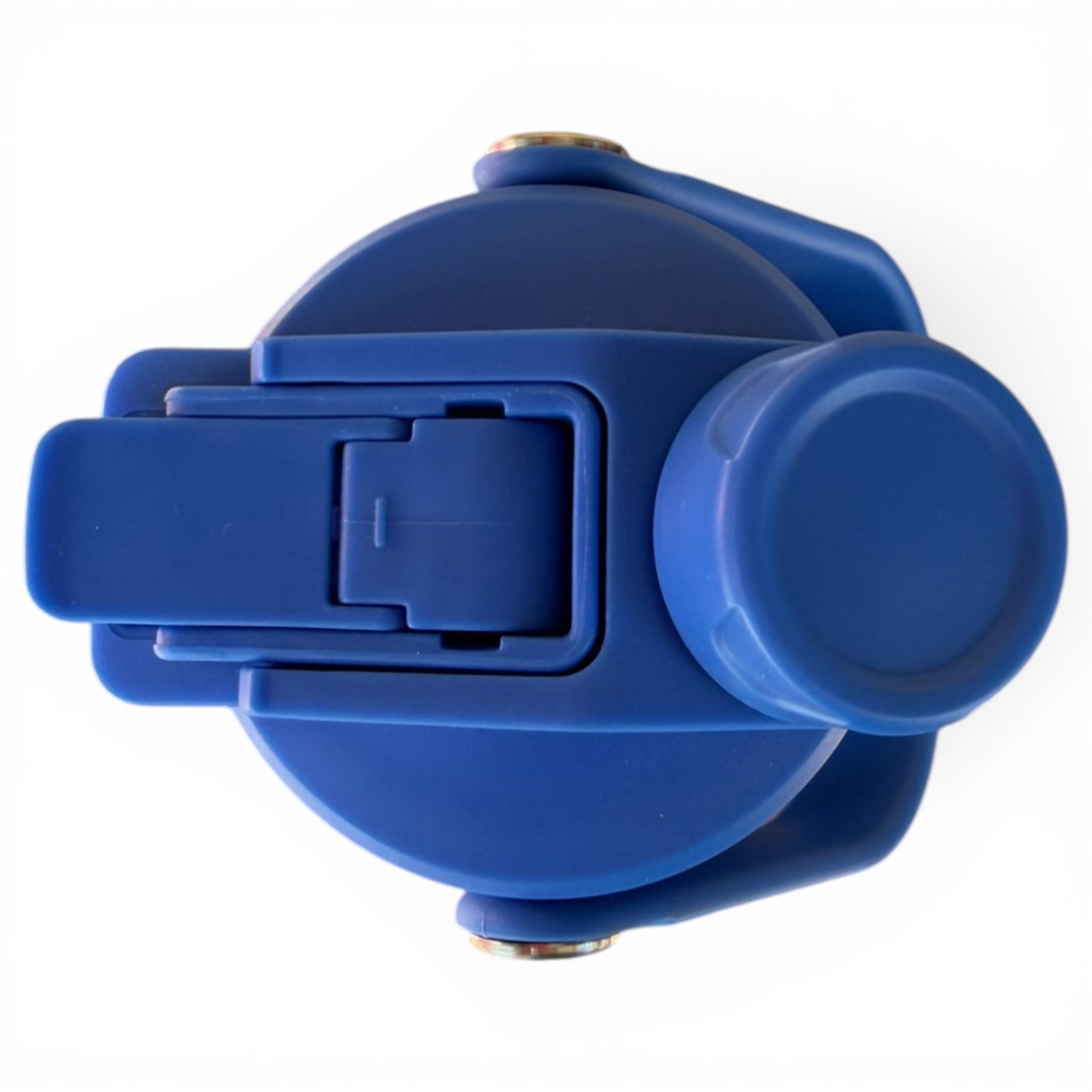Top view of the Hydration Bottle – Water Ball (32oz Insulated Stainless Steel) featuring a blue chug lid with flip-top and carry handle, photographed on a white background, perfect for convenient on-the-go hydration.