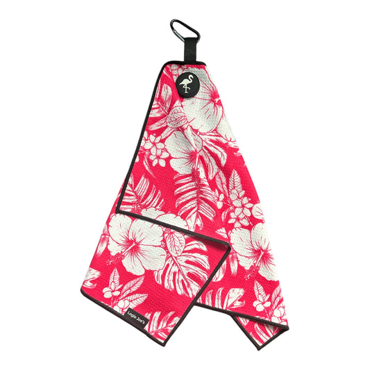 Hot Pink Floral Hawaiian Magnetic Microfiber Golf Bag Towel Double Sided Flower