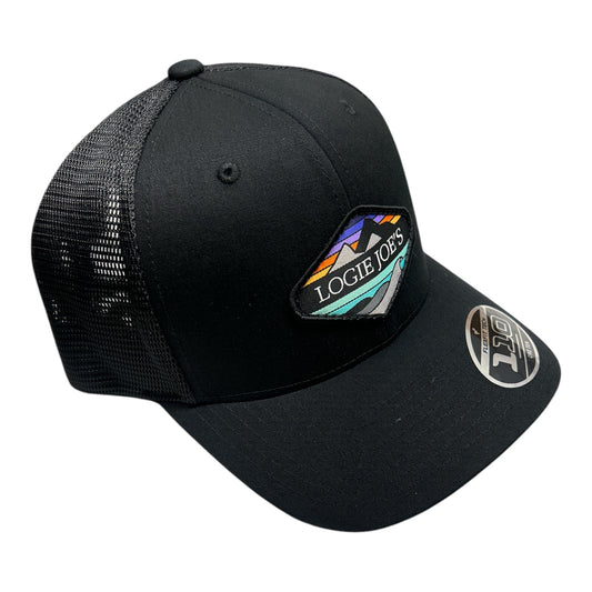 Logie Joe’s Mountain Wave Black FlexFit 110 SnapBack Mesh Hat Yupoong