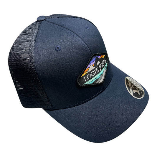 Logie Joe’s Mountain Wave Navy Blue FlexFit 110 SnapBack Mesh Hat Yupoong