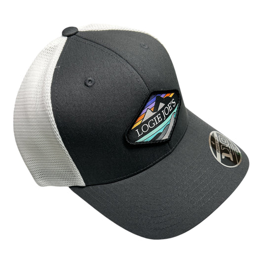 Logie Joe’s Mountain Wave Charcoal Gray / White FlexFit 110 SnapBack Mesh Hat Yupoong