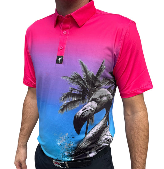 "Flamingo Ombré" Polo 92% Polyester 8% Spandex Athletic Fit Ultimate Comfort & Performance