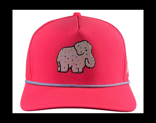 Frosted Elephant Golf Hat | Snapback Cap | Built-in Magnetic Ball Marker Holder + Marker Included | Adjustable | Elephant Cookie Pink