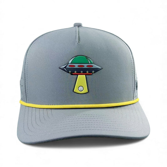 UFO Golf Hat | Snapback Cap | Built-in Magnetic Ball Marker Holder + Marker Included | Adjustable | Alien Gray