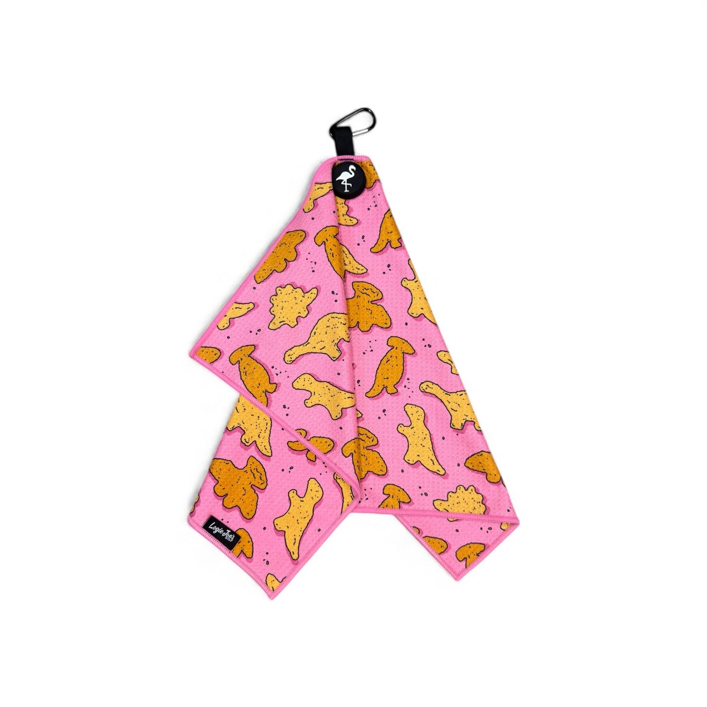 Pink Dino Nugget Golf Towel | Premium Double-Sided Microfiber | Heavy-Duty Magnetic Towel with Carabiner Clip | 24 x 16 in