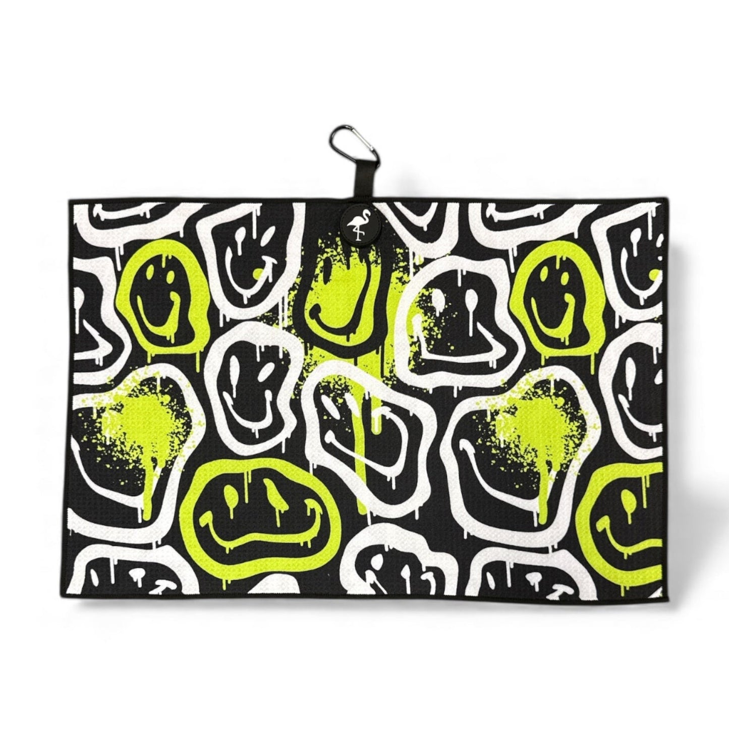 Drippy Smile Golf Towel | Premium Double-Sided Microfiber | Heavy-Duty Magnetic Towel with Carabiner Clip | 24 x 16 in