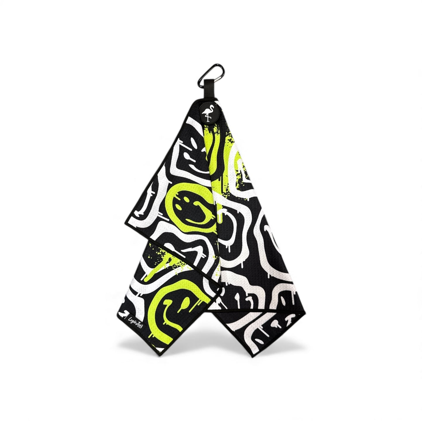 Drippy Smile Golf Towel | Premium Double-Sided Microfiber | Heavy-Duty Magnetic Towel with Carabiner Clip | 24 x 16 in