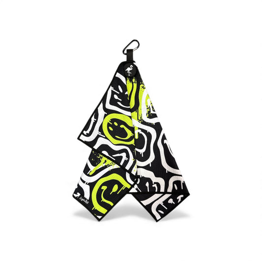 Drippy Smile Golf Towel | Premium Double-Sided Microfiber | Heavy-Duty Magnetic Towel with Carabiner Clip | 24 x 16 in