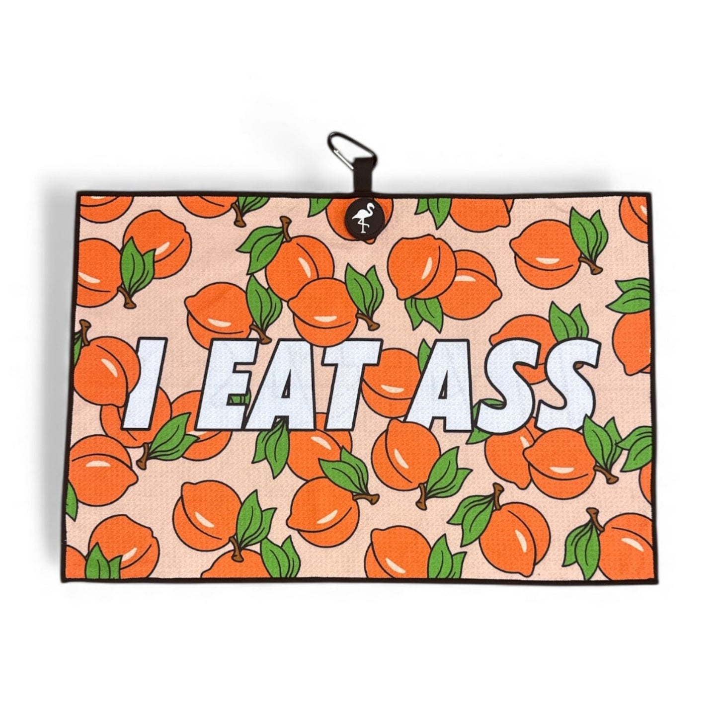 I Eat Ass Peaches N’ Cream Golf Towel | Premium Double-Sided Microfiber | Heavy-Duty Magnetic Towel with Carabiner Clip | 24 x 16 in