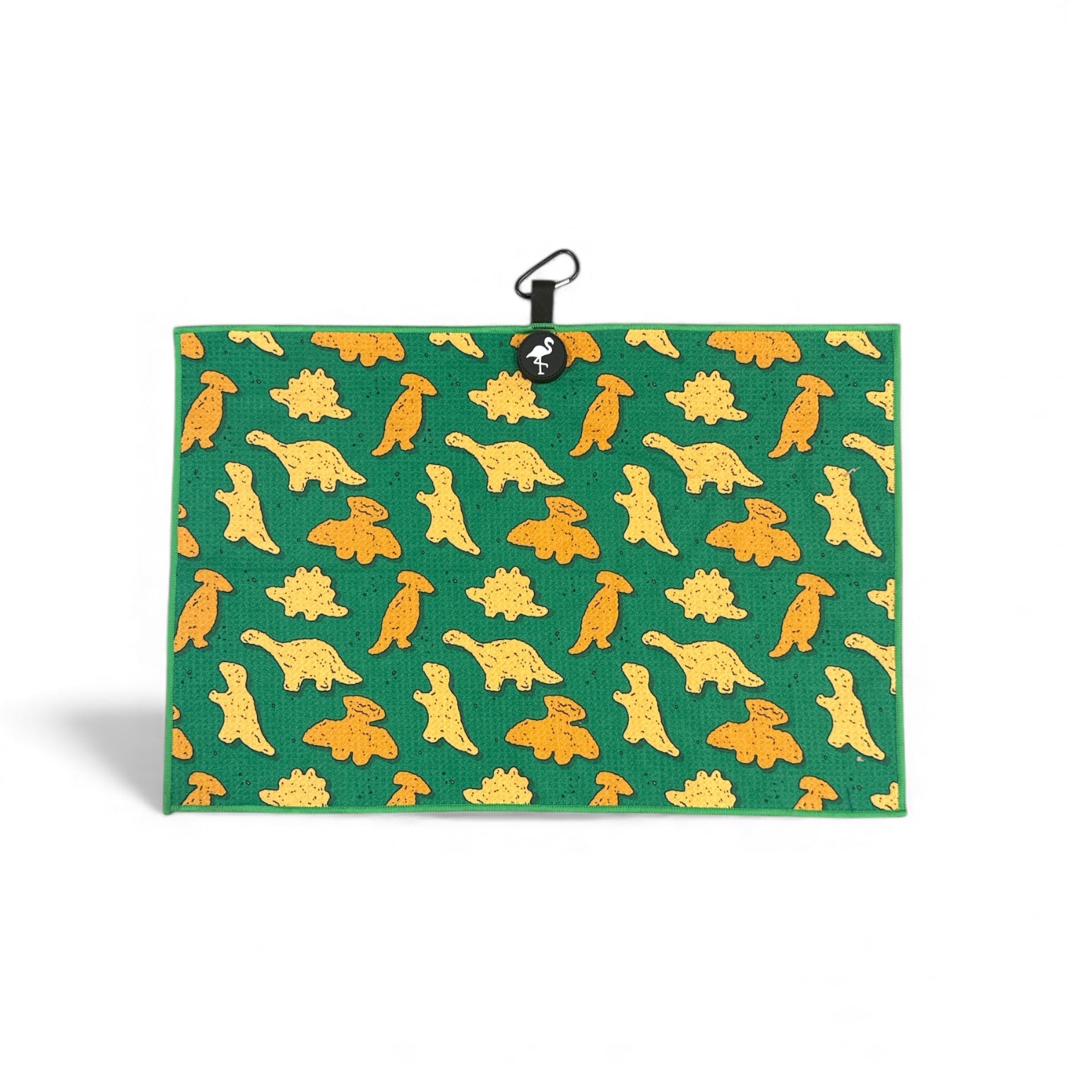 Logie Joe’s Green Dino Nugget Golf Towel | Premium Double-Sided Microfiber | Heavy-Duty Magnetic Towel with Carabiner Clip | 24 x 16 in