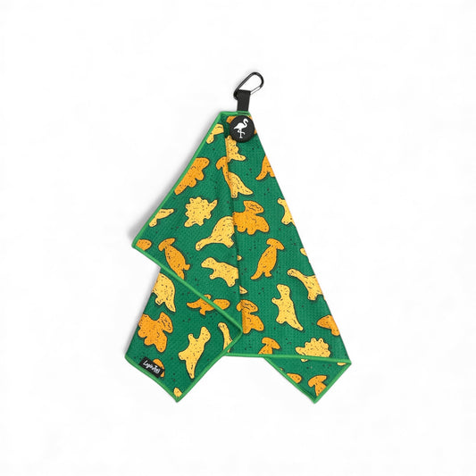 Green Dino Nugget Golf Towel | Premium Double-Sided Microfiber | Heavy-Duty Magnetic Towel with Carabiner Clip | 24 x 16 in