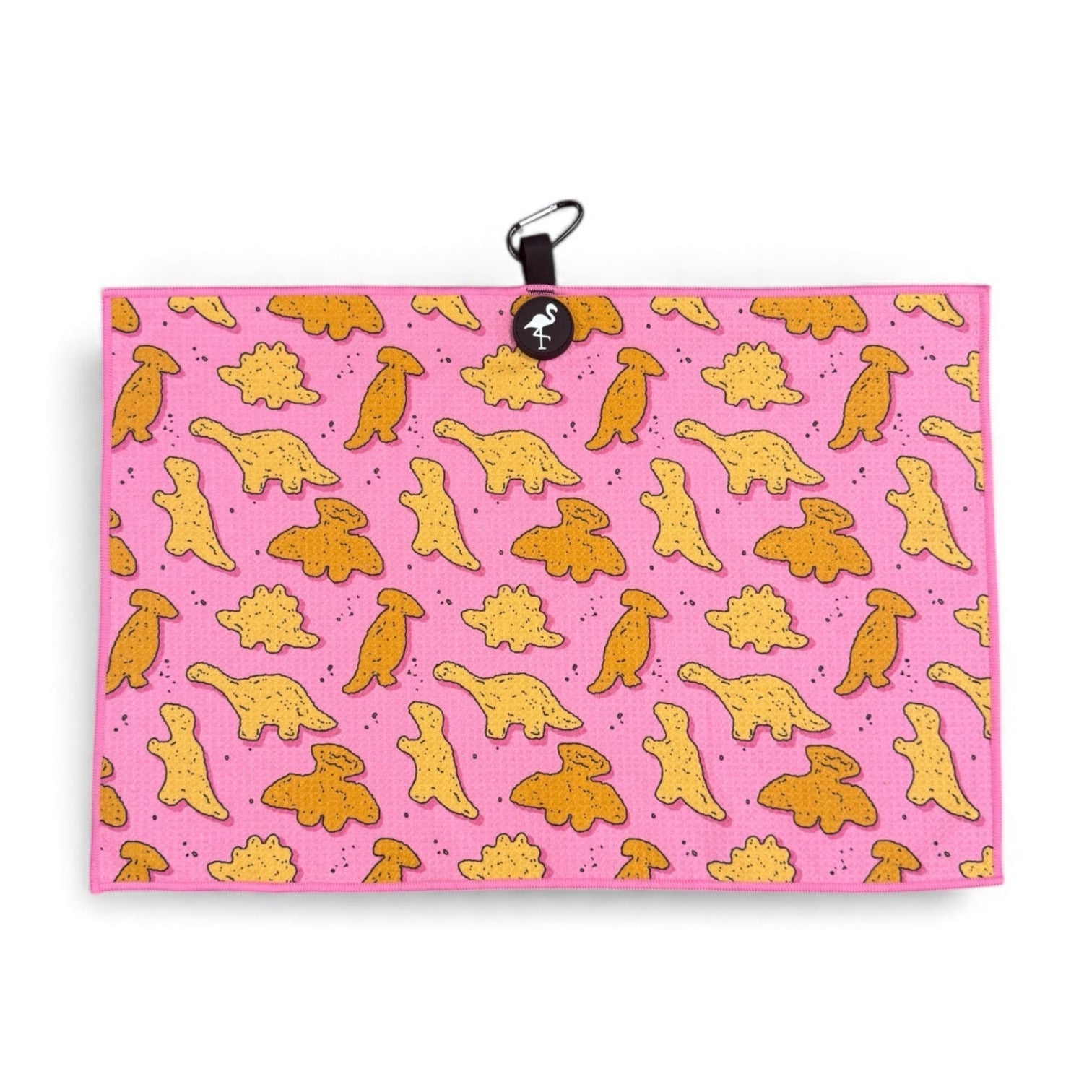 Pink Dino Nugget Golf Towel | Premium Double-Sided Microfiber | Heavy-Duty Magnetic Towel with Carabiner Clip | 24 x 16 in