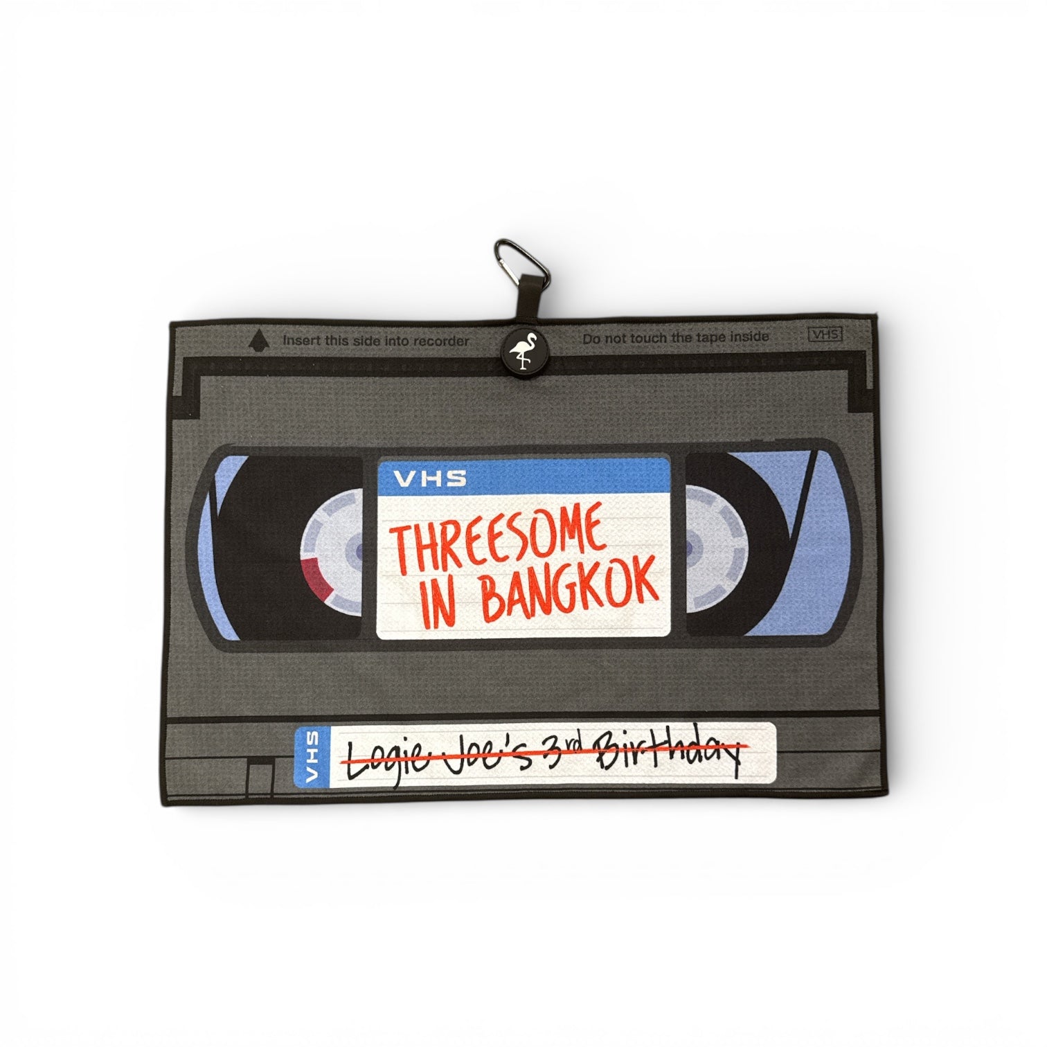 Logie Joe’s VHS Tape Golf Towel | Premium Double-Sided Microfiber | Heavy-Duty Magnetic Towel with Carabiner Clip | 24 x 16 in