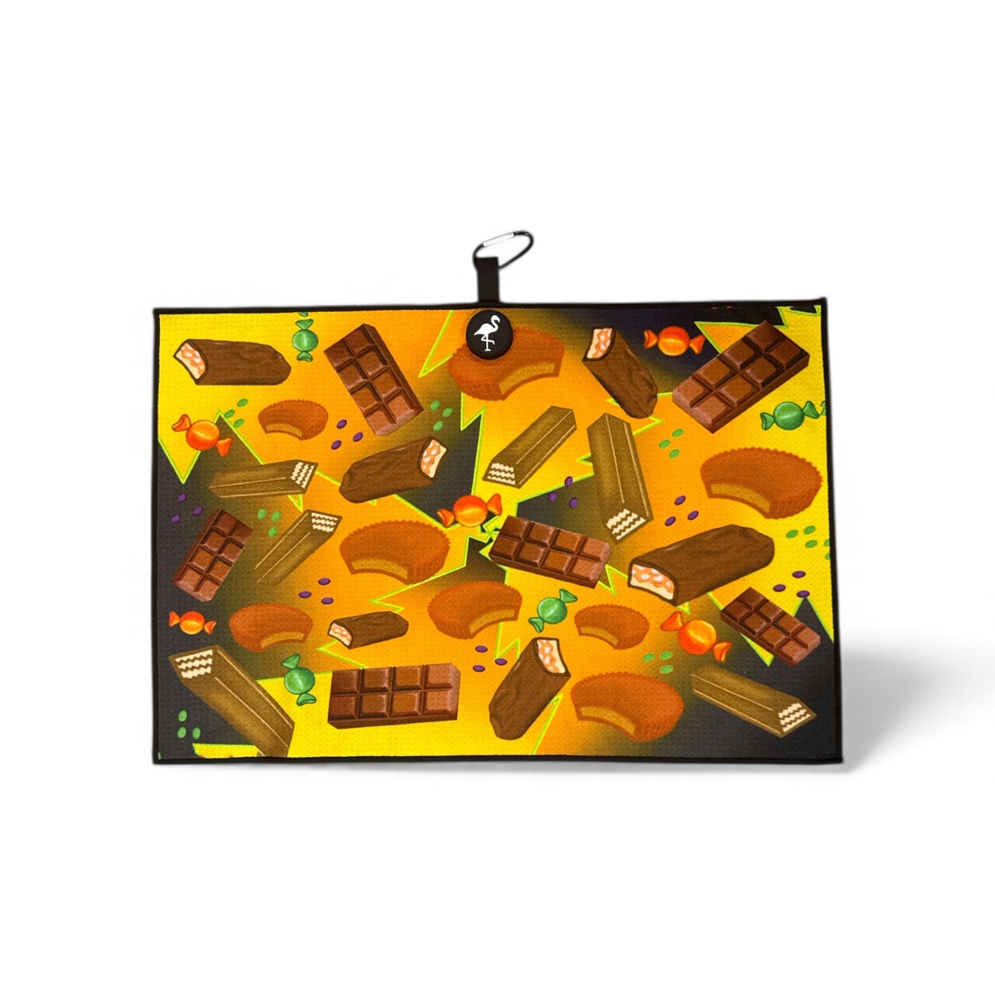Logie Joe’s Chocolate Candy Biohazard Golf Towel | Premium Double-Sided Microfiber | Heavy-Duty Magnetic Towel with Carabiner Clip | 24 x 16 in