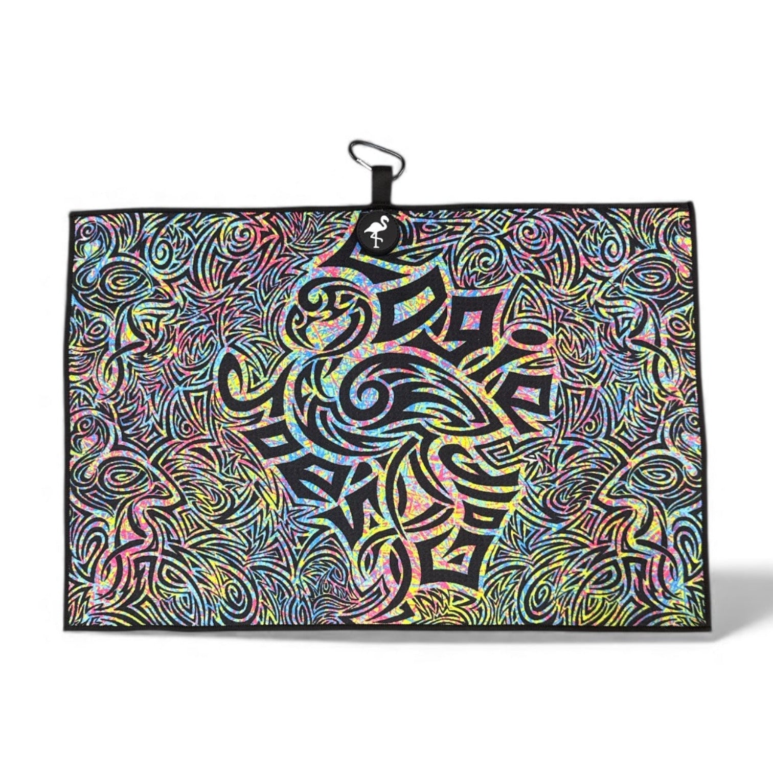 Tribal Flamingo Golf Towel | Premium Double-Sided Microfiber | Heavy-Duty Magnetic Towel with Carabiner Clip | 24 x 16 in