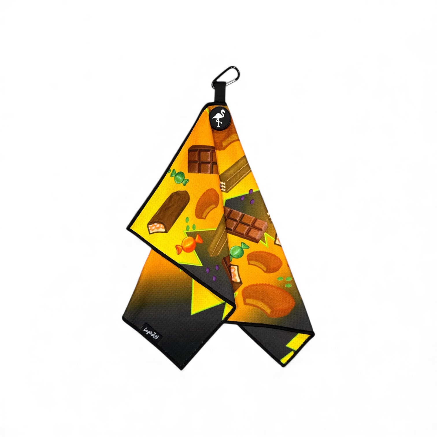 Logie Joe’s Chocolate Candy Biohazard Golf Towel | Premium Double-Sided Microfiber | Heavy-Duty Magnetic Towel with Carabiner Clip | 24 x 16 in