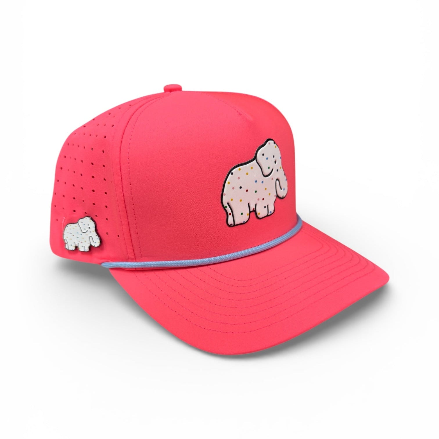 Frosted Elephant Golf Hat | Snapback Cap | Built-in Magnetic Ball Marker Holder + Marker Included | Adjustable | Elephant Cookie Pink