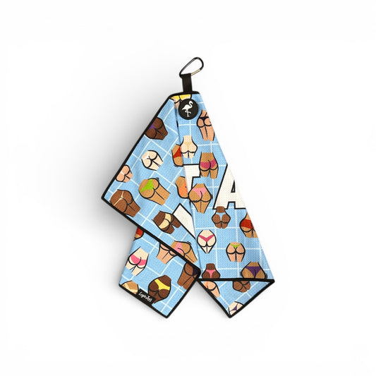 I Eat Ass Pool Party Golf Towel | Premium Double-Sided Microfiber | Heavy-Duty Magnetic Towel with Carabiner Clip | 24 x 16 in