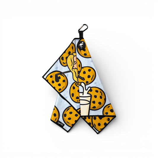 Milk & Cookies Golf Towel | Premium Double-Sided Microfiber | Heavy-Duty Magnetic Towel with Carabiner Clip | 24 x 16 in | Cart Girl