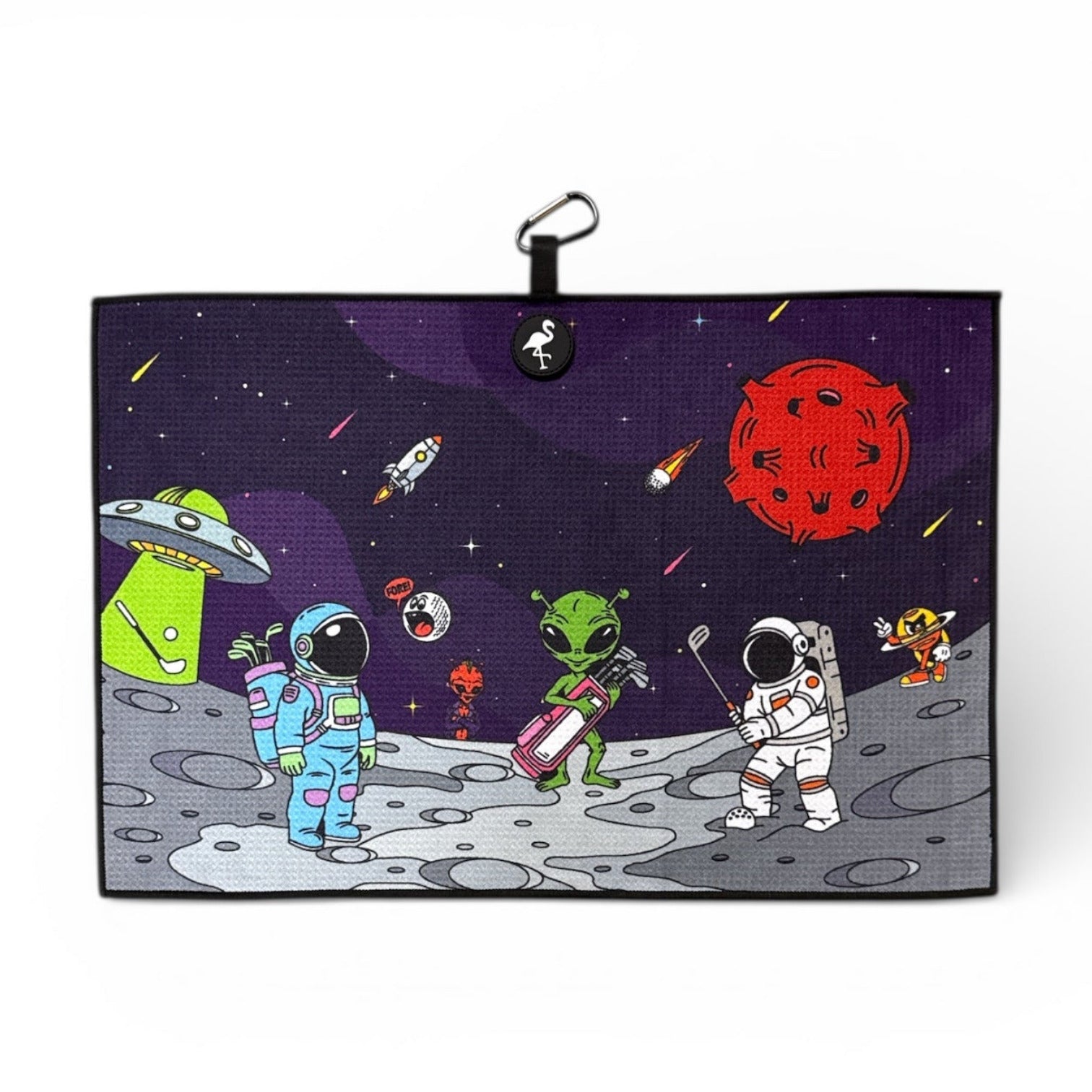 Mission to Pars Golf Towel | Premium Double-Sided Microfiber | Heavy-Duty Magnetic Towel with Carabiner Clip | 24 x 16 in | Astronaut | Space | UFO