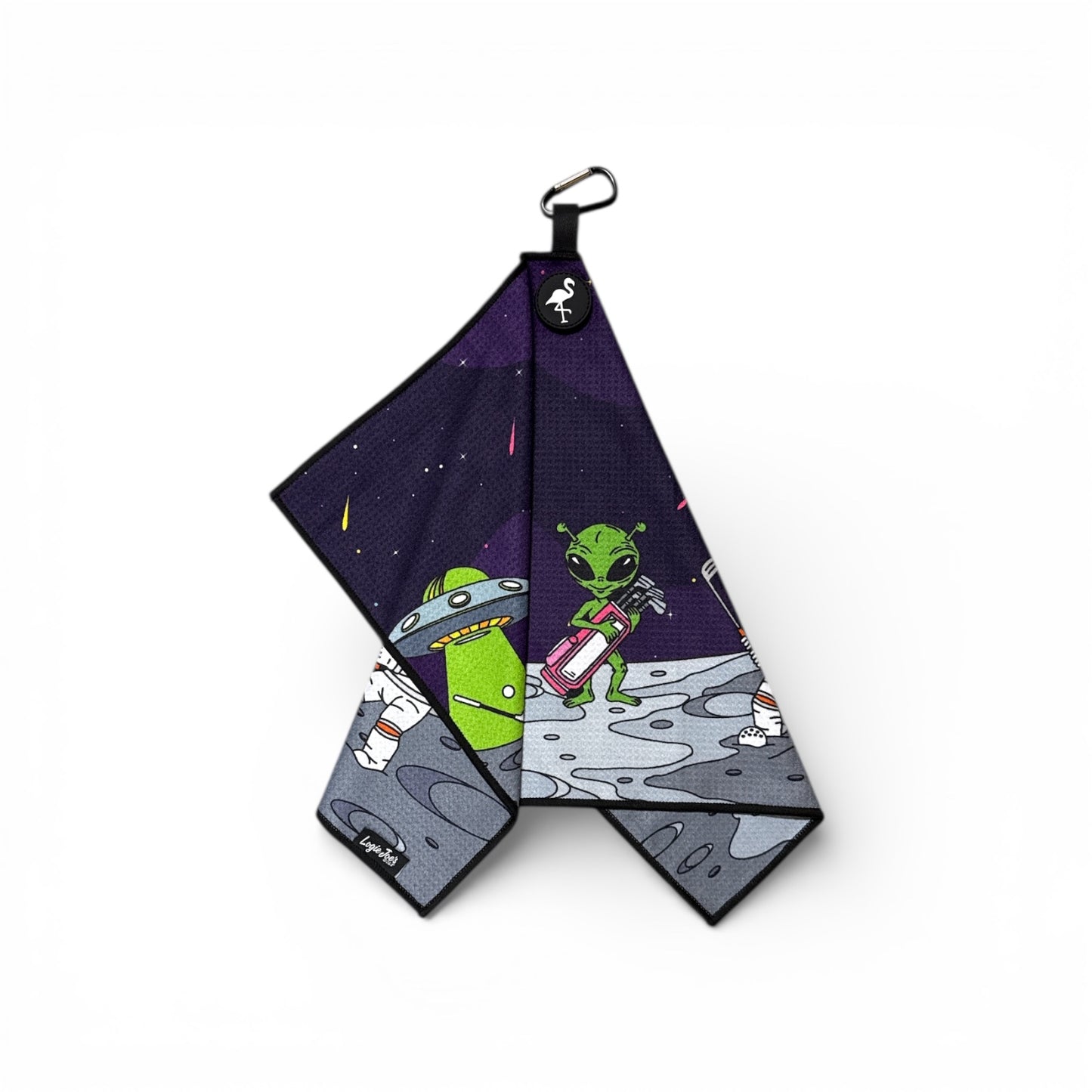 Mission to Pars Golf Towel | Premium Double-Sided Microfiber | Heavy-Duty Magnetic Towel with Carabiner Clip | 24 x 16 in | Astronaut | Space | UFO