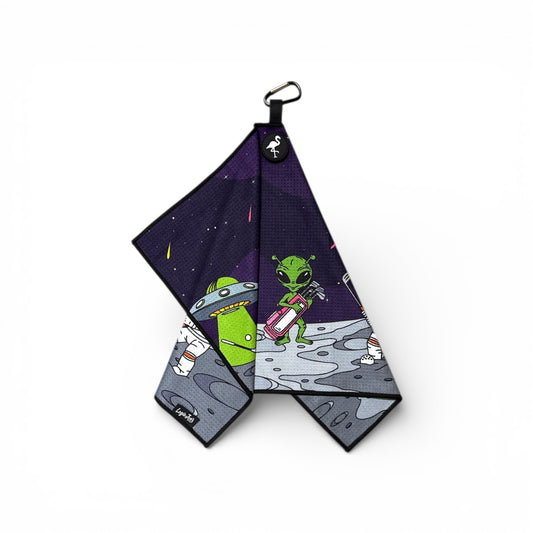 Mission to Pars Golf Towel | Premium Double-Sided Microfiber | Heavy-Duty Magnetic Towel with Carabiner Clip | 24 x 16 in | Astronaut | Space | UFO